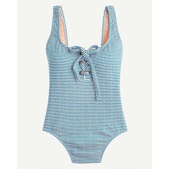 NWT J. Crew 4 Lace Up One Piece Swimsuit Faded Stripe Blue White AV281 - Picture 3 of 9